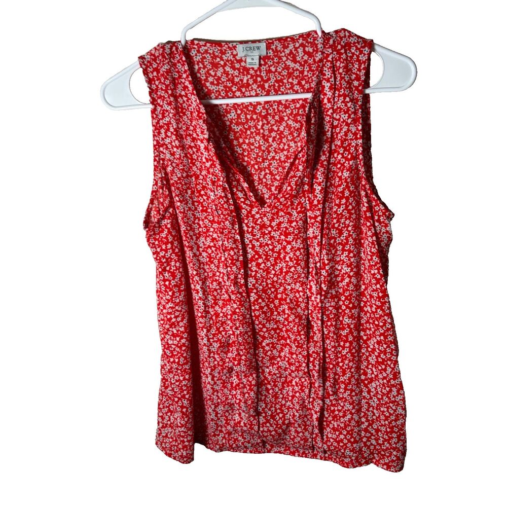 J Crew Tank Top Women's Small Red Floral Tie Sleeveless Lightweight Casual